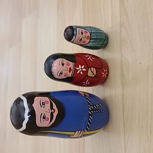 Matryoshka Wooden Set of 3 Nesting Doll Boxes Original Old Hand Crafted Painted
